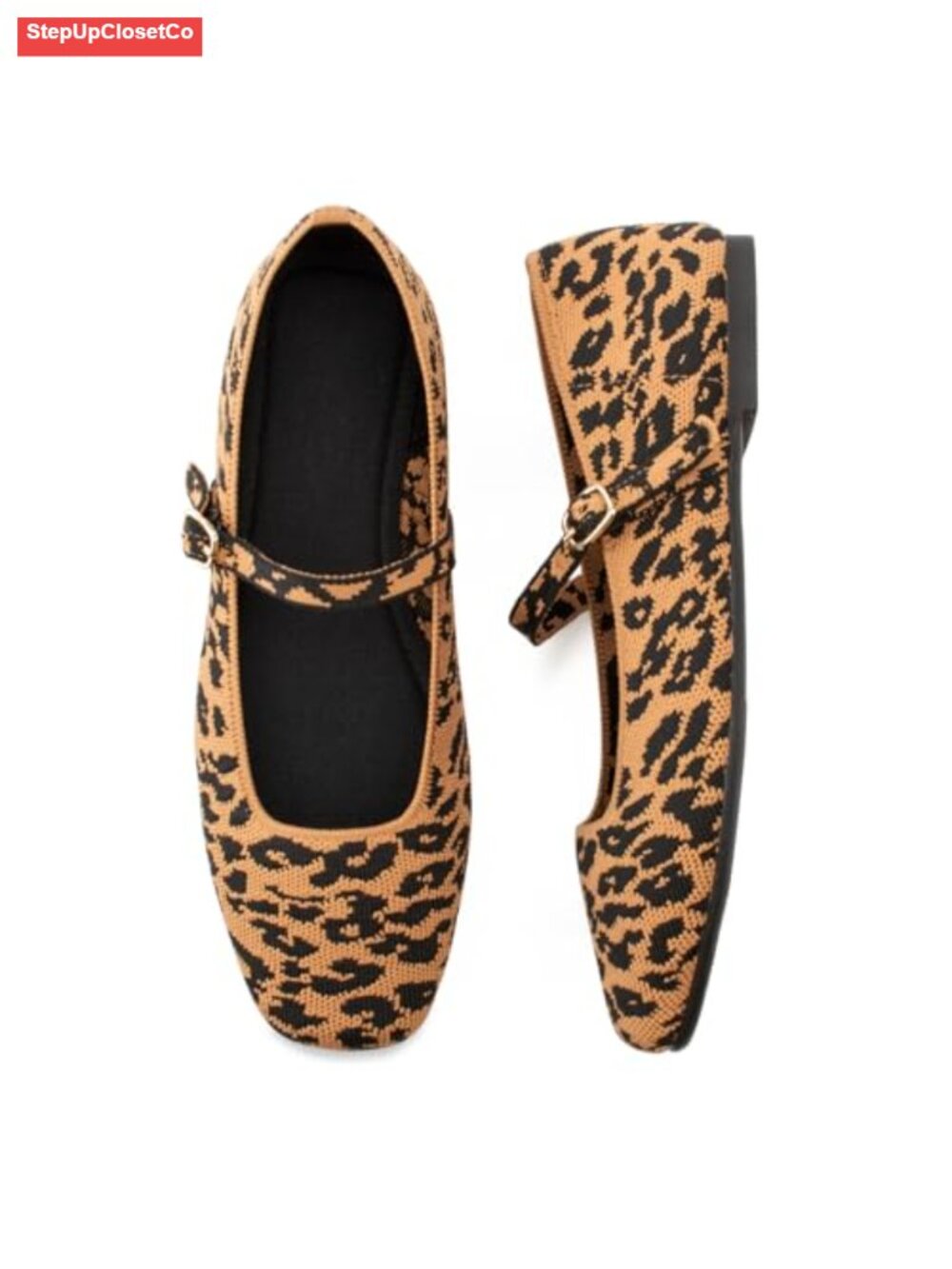 Knit Square Toe Flats Ankle Strap Mary Jane Comfortable Dressy Office